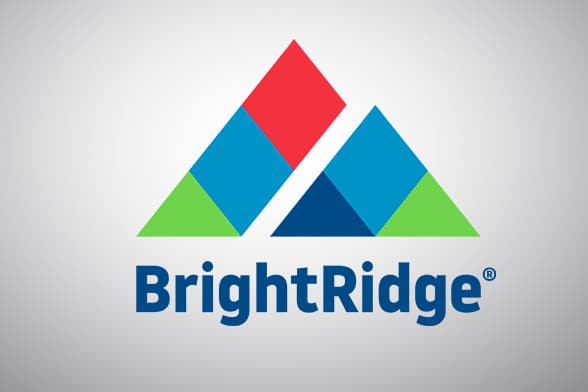 BrightRidge logo featuring colorful overlapping triangles in red, blue, and green above the company name in blue text.